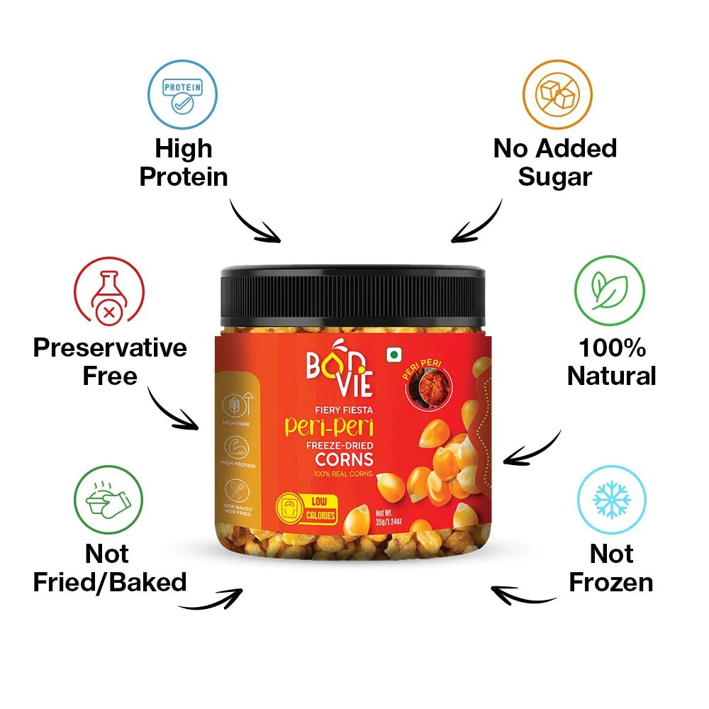 Fiery Fiesta Peri-Peri Flavored Freeze-Dried Corns 35gm
